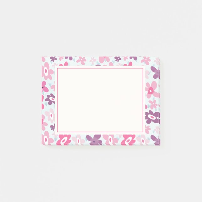Pink Flowers Cute Whimsical Pattern Post-it Notes (Front)