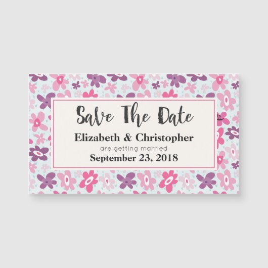 Pink Flowers Cute Whimsical Pattern Save The Date (Front)