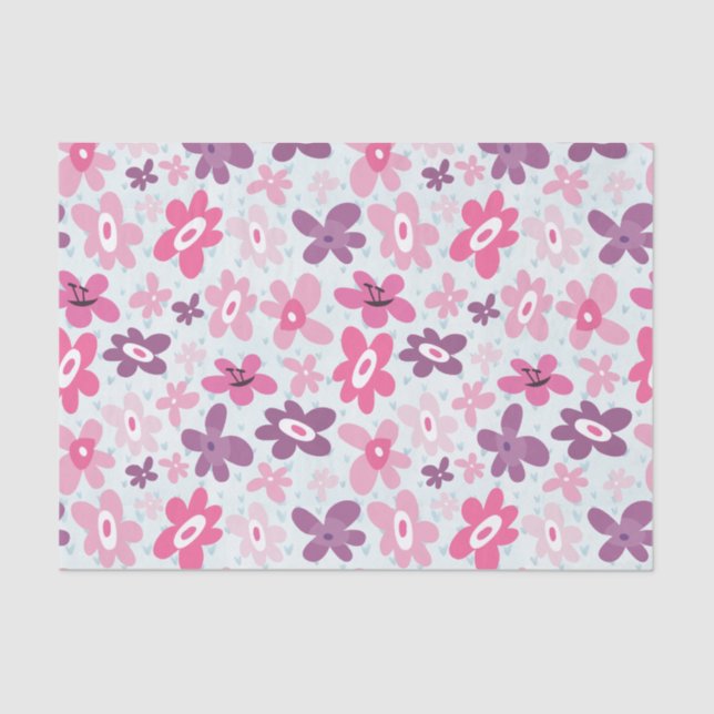 Pink Flowers Cute Whimsical Pattern Tissue Paper (Front)