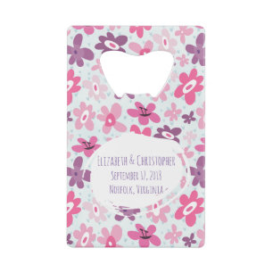 Pink Flowers Cute Whimsical Pattern Wedding Credit Card Bottle Opener