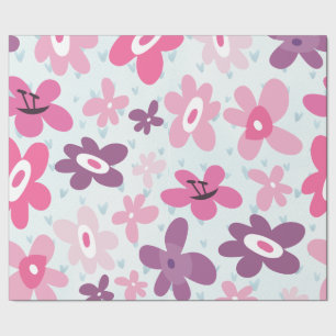 Pink Flowers Cute Whimsical Pattern Wrapping Paper