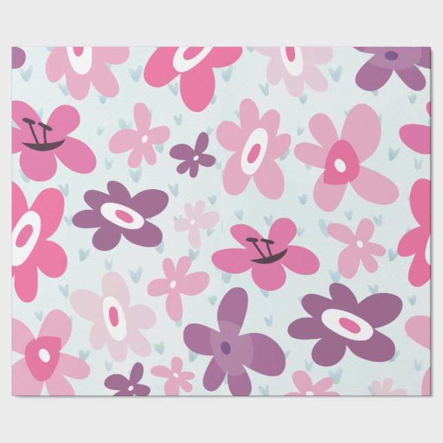 Pink Flowers Cute Whimsical Pattern Wrapping Paper (Seam)