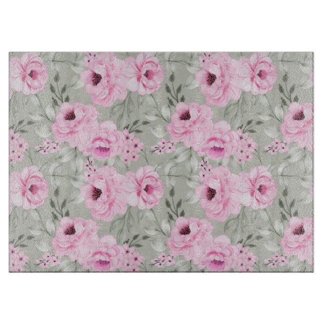 Pink Flowers Cutting Board (Front)