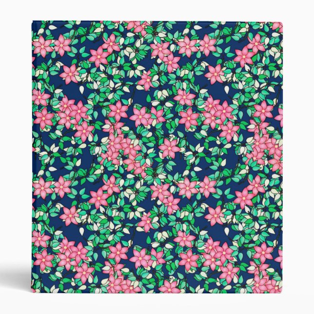 Pink flowers, dark blue background 3 ring binder (Front)