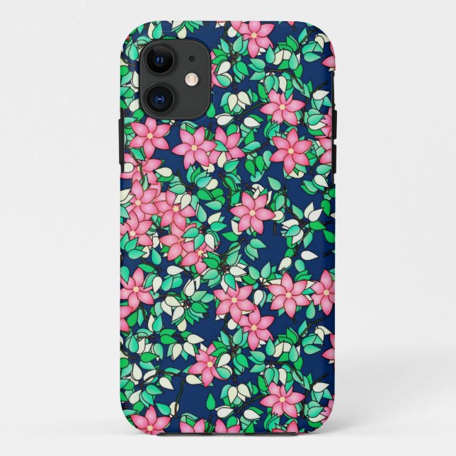 Pink flowers, dark blue background Case-Mate iPhone case (Back)