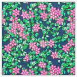 Pink flowers, dark blue background fabric