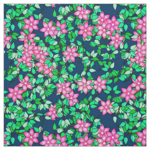 Pink flowers, dark blue background fabric