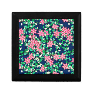 Pink flowers, dark blue background jewelry box