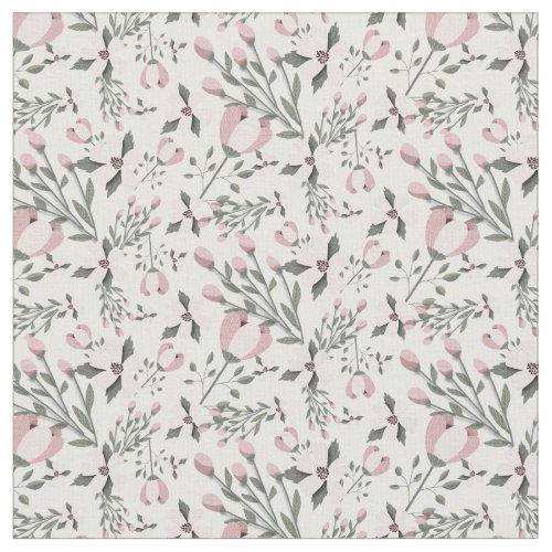 Pink flowers dark green leaves modern floral fabric