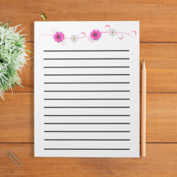 Pink Flowers Dark Lined Notepad by PinkiesEZ2C at Zazzle