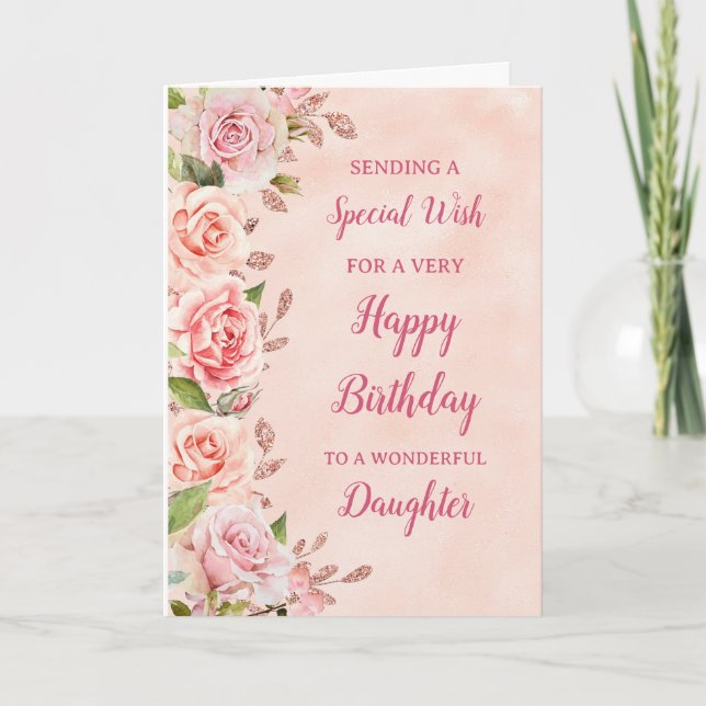 Pink Flowers Daughter Birthday Card (Front)