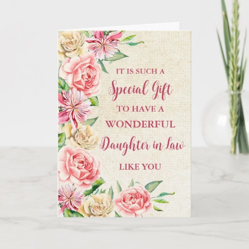 Pink Flowers Daughter in Law Happy Mothers Day Card