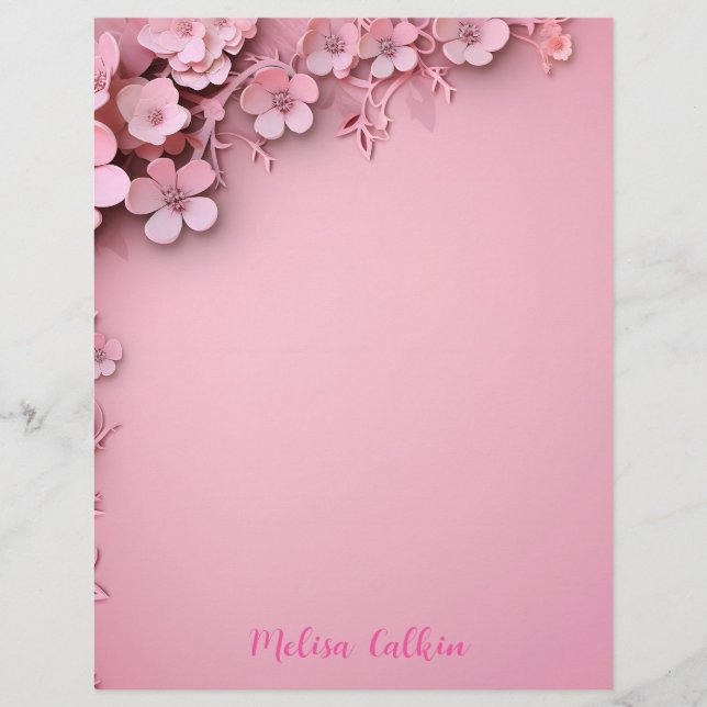 Pink Flowers Decoration with Pink Background  Letterhead (Front)