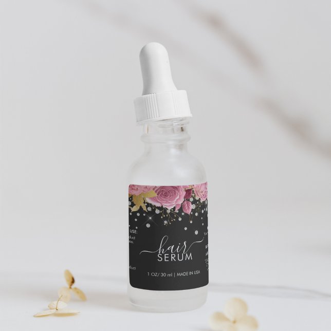 Pink Flowers Diamond Glitter Black Product Label (Pink Flowers Diamond Glitter Black Product Labe)