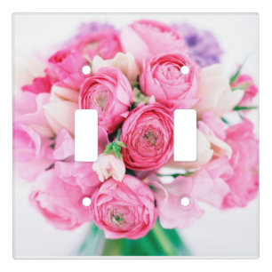Pink Flowers Double Light Switch Cover