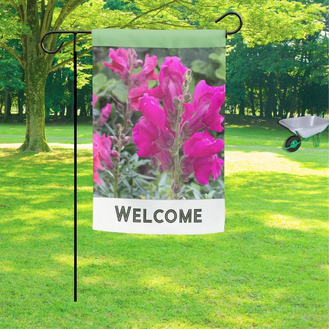 Pink Flowers Double Sided Elegant Welcome  Garden Flag (A double-sided floral garden flag to welcome your visitors, with bright pink flowers photo design.)