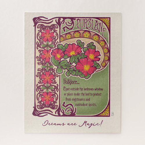 Pink Flowers Dreams and Magic Art Nouveau Style Jigsaw Puzzle