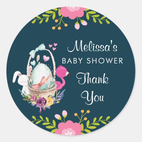 Pink Flowers Egg Flamingo  Bunny Watercolor Classic Round Sticker