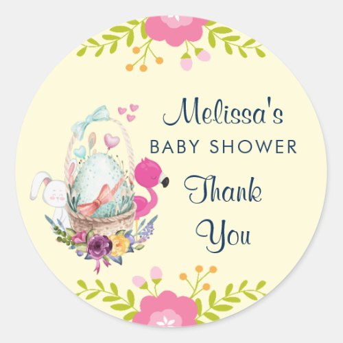 Pink Flowers Egg Flamingo  Bunny Watercolor Classic Round Sticker
