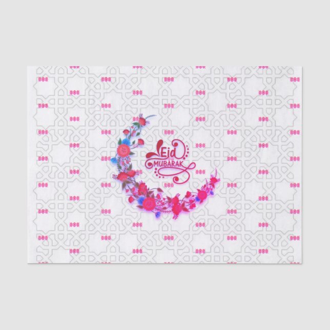 Pink Flowers eid mubarak  Tissue Paper (Front)