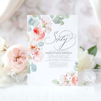 Pink Flowers Elegant Boho Sixty - 60th Birthday Invitation by lovelywow at Zazzle
