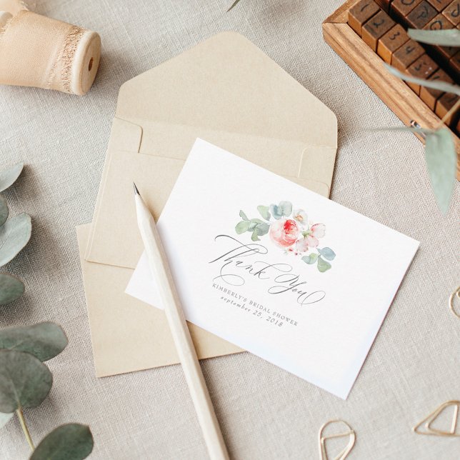 Pink Flowers Elegant Bridal Shower Thank You Card (Creator Uploaded)
