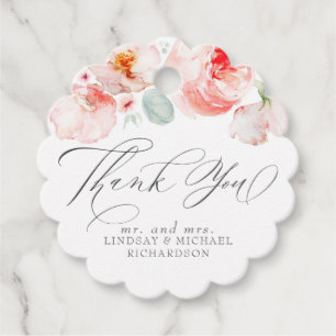 Pink Flowers Elegant Cute Thank You Favor Tags