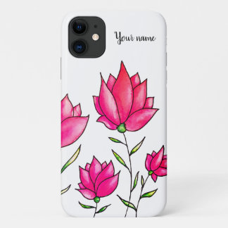Pink Flowers Elegant Floral Name iPhone 11 Case
