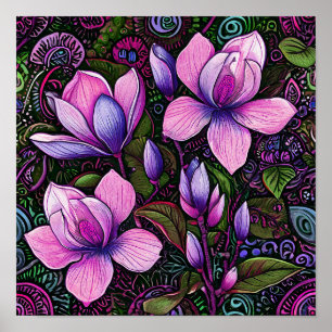 🌸 Pink Flowers Elegant Floral Vintage Art Poster