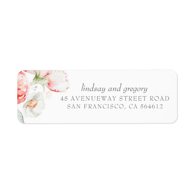 Pink Flowers Elegant Modern Watercolor Label (Front)