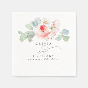 Pink Flowers Elegant Romantic Wedding Napkins