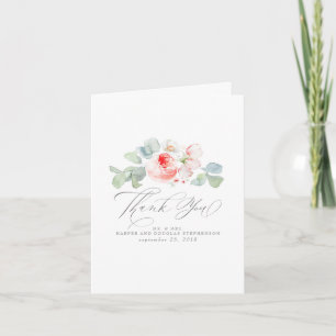 Pink Flowers Elegant Wedding Thank You Card