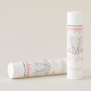 Pink Flowers Elephant Girl Baby Shower Favors Lip Balm