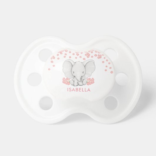 Pink Flowers Elephant Personalized Girl Pacifier (Front)