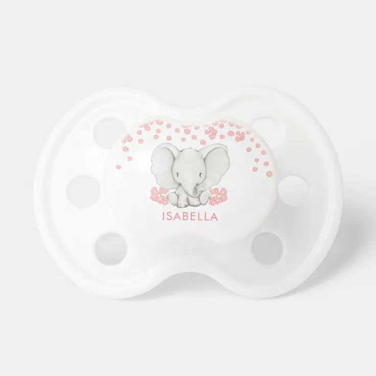 Pink Flowers Elephant Personalized Girl Pacifier Zazzle