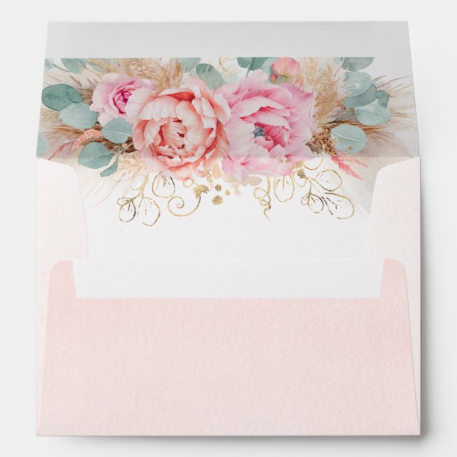 Pink Flowers Eucalyptus Leaves and Pampas Grass Envelope (Back (Bottom))