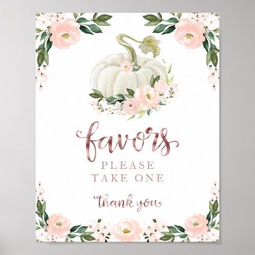 Pink Flowers Fall Pumpkin Baby Shower Favors Sign