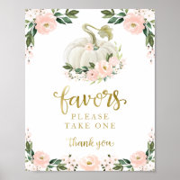 Pink Flowers Fall Pumpkin Baby Shower Favors Sign