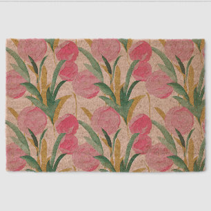 Pink Flowers Fiber Doormat