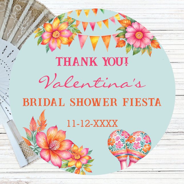 Pink Flowers Fiesta Bridal Shower Favor Classic Round Sticker (Creator Uploaded)