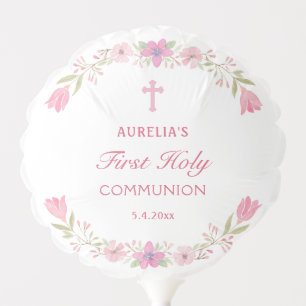 Pink Flowers First Communion Balloon