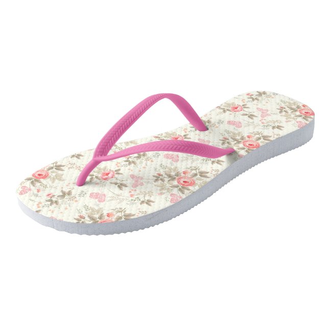 Pink flowers Flip Flops (Angled)