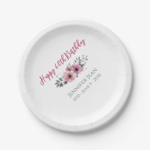 Pink Flowers Floral 60th Birthday Paper Plates