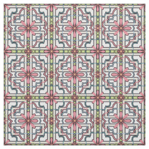 Pink Flowers Floral Block Pattern Fabric