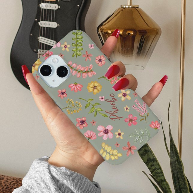 Pink Flowers Floral Botanical Feminine Girly Name  Case-Mate iPhone Case (Creator Uploaded)