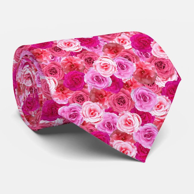 Pink Flowers Floral Collage  Neck Tie (Rolled)
