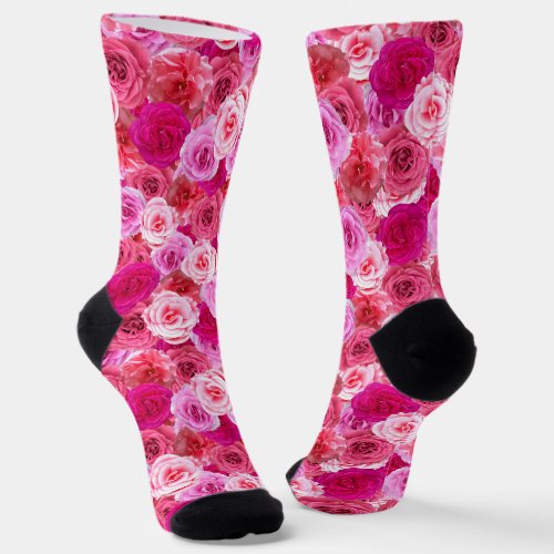 Pink Flowers Floral Collage  Socks