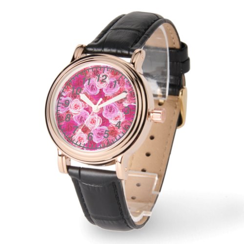 Pink Flowers Floral Collage  Watch