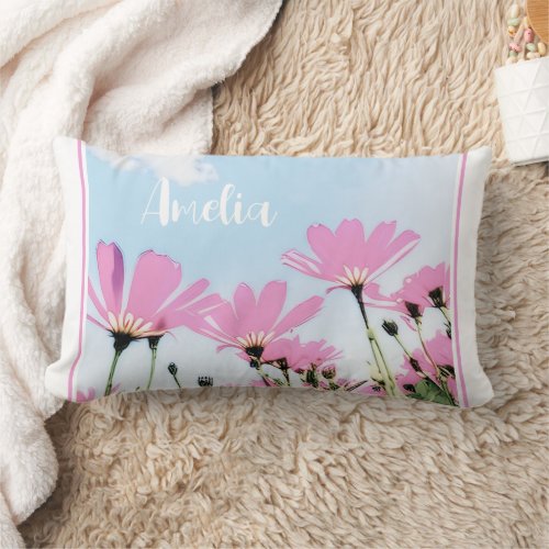 Pink Flowers Floral Mom Name Mothers Day Lumbar Pillow