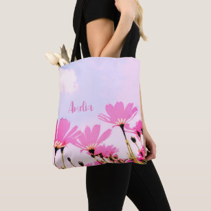 Pink Flowers Floral Mom Name Mother's Day Tote Bag